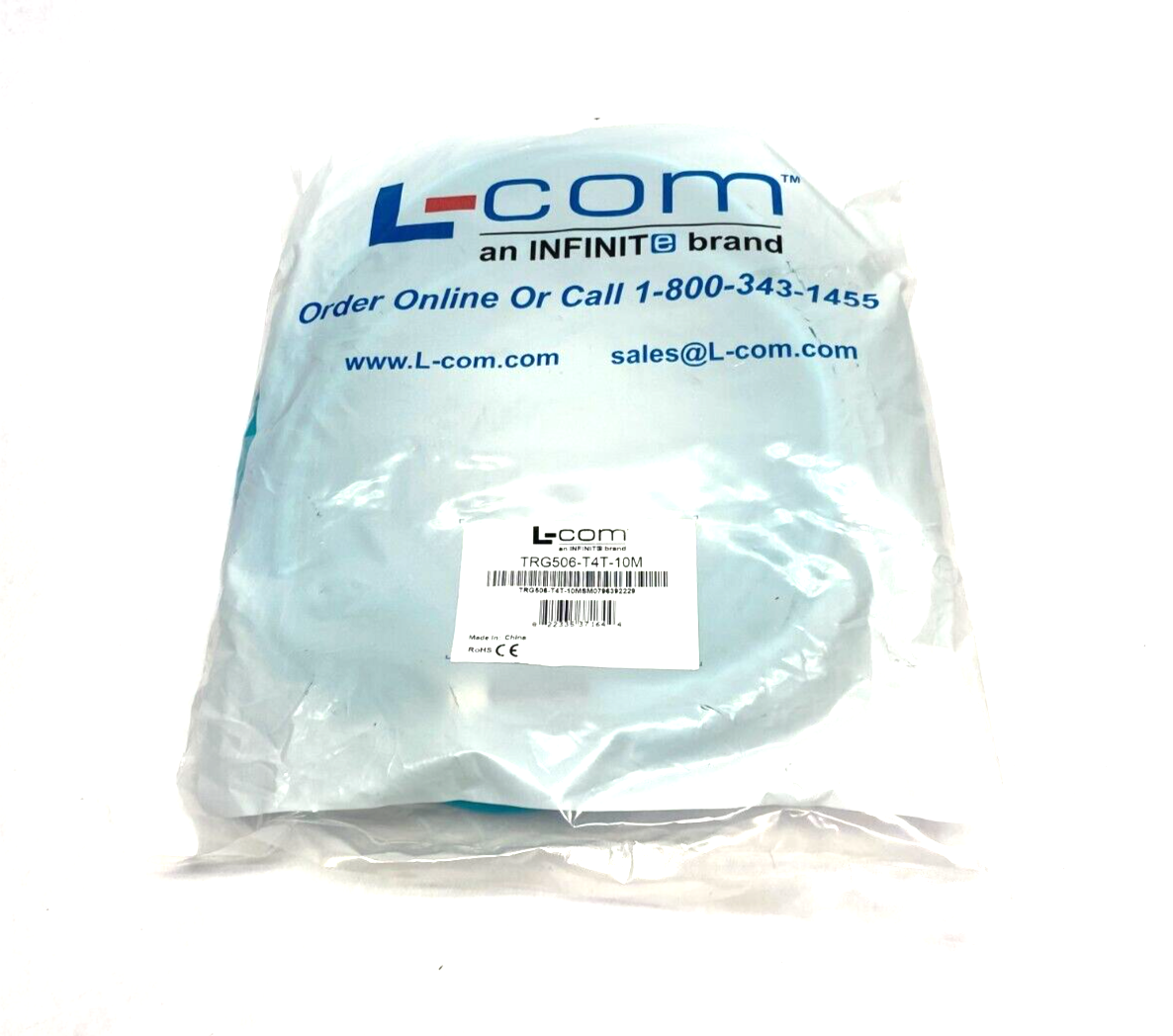 L-Com TRG506-T4T-10M Ethernet Cable Assembly D-Coded RJ45 to M12 4-Pin - Maverick Industrial Sales