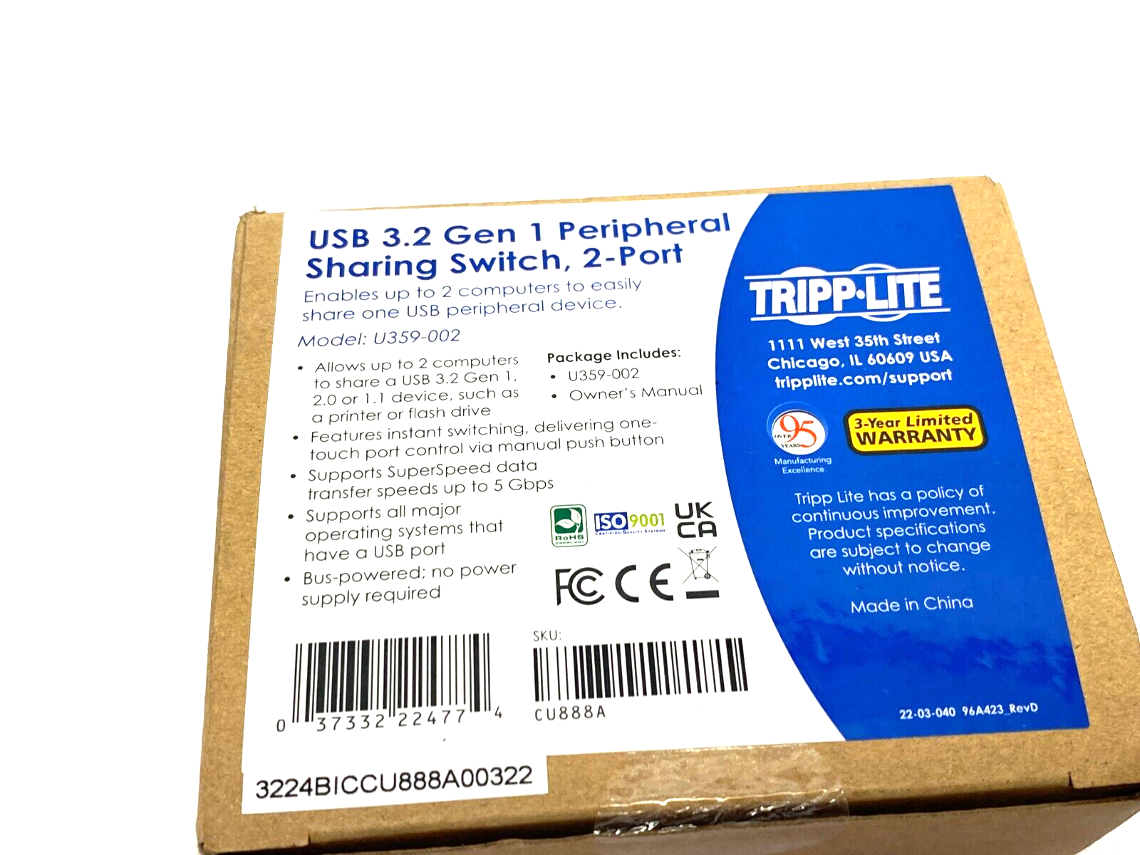 Tripp Lite U359-002 USB 3.2 Gen 1 Peripheral Sharing Switch 2-Port - Maverick Industrial Sales