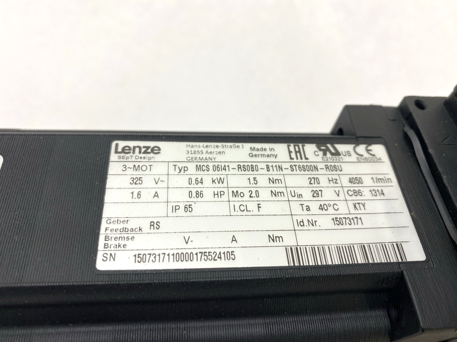 Lenze SPL81-3NVCR MCS06I41-RS0B0, 3-MOT MCS 06I41-RS0B0-B11N-ST6800N-R0SU Servo - Maverick Industrial Sales