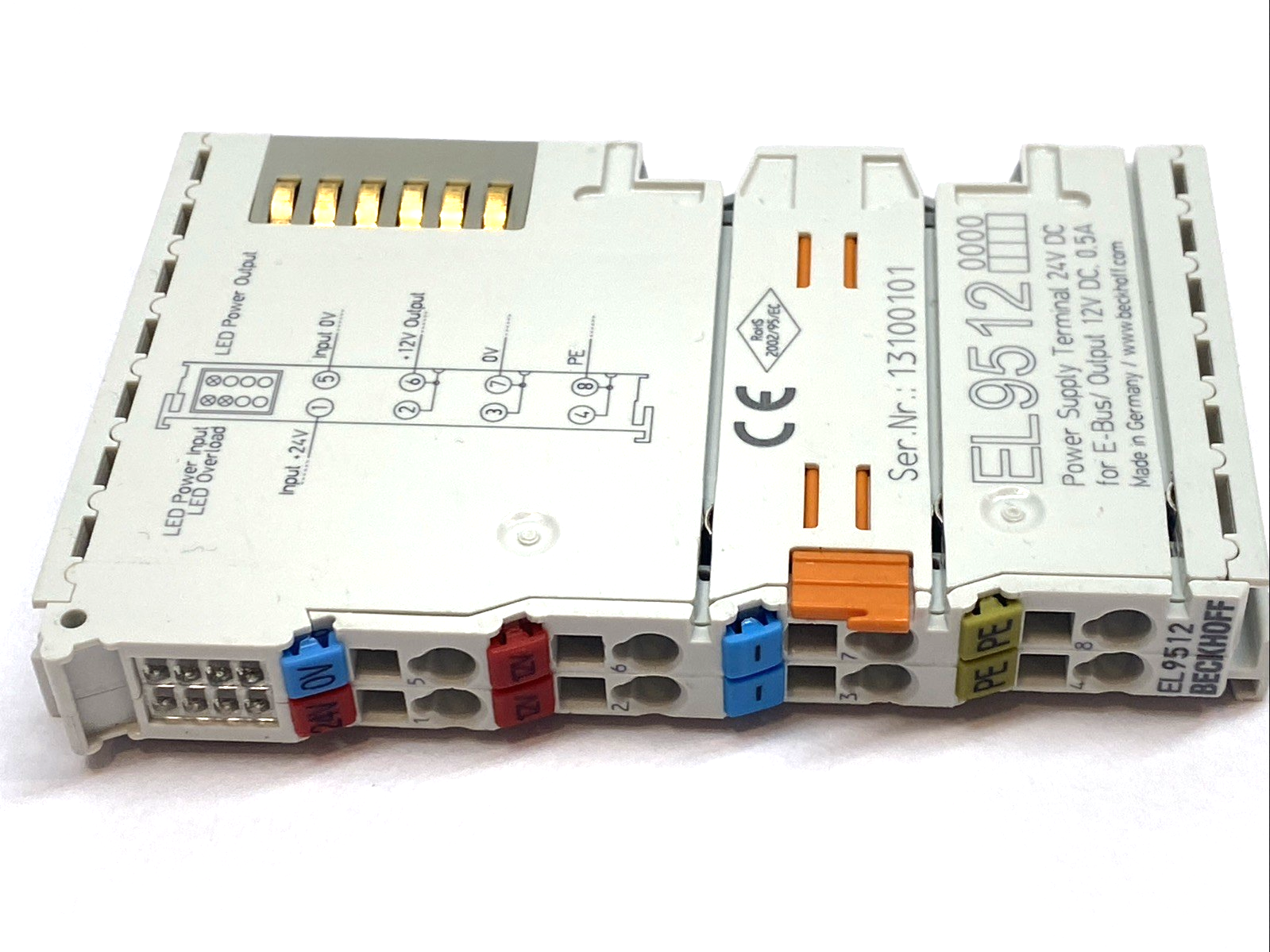 Beckhoff EL9512 EtherCAT 12VDC 0.5A Power Supply Terminal 24V Input - Maverick Industrial Sales
