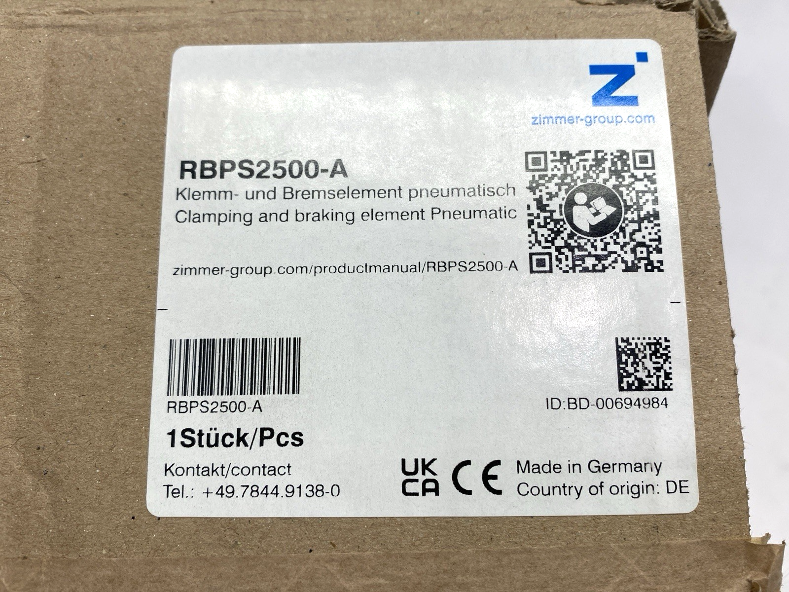 Zimmer RBPS2500-A Pneumatic Clamping Element for 25mm Shaft - Maverick Industrial Sales