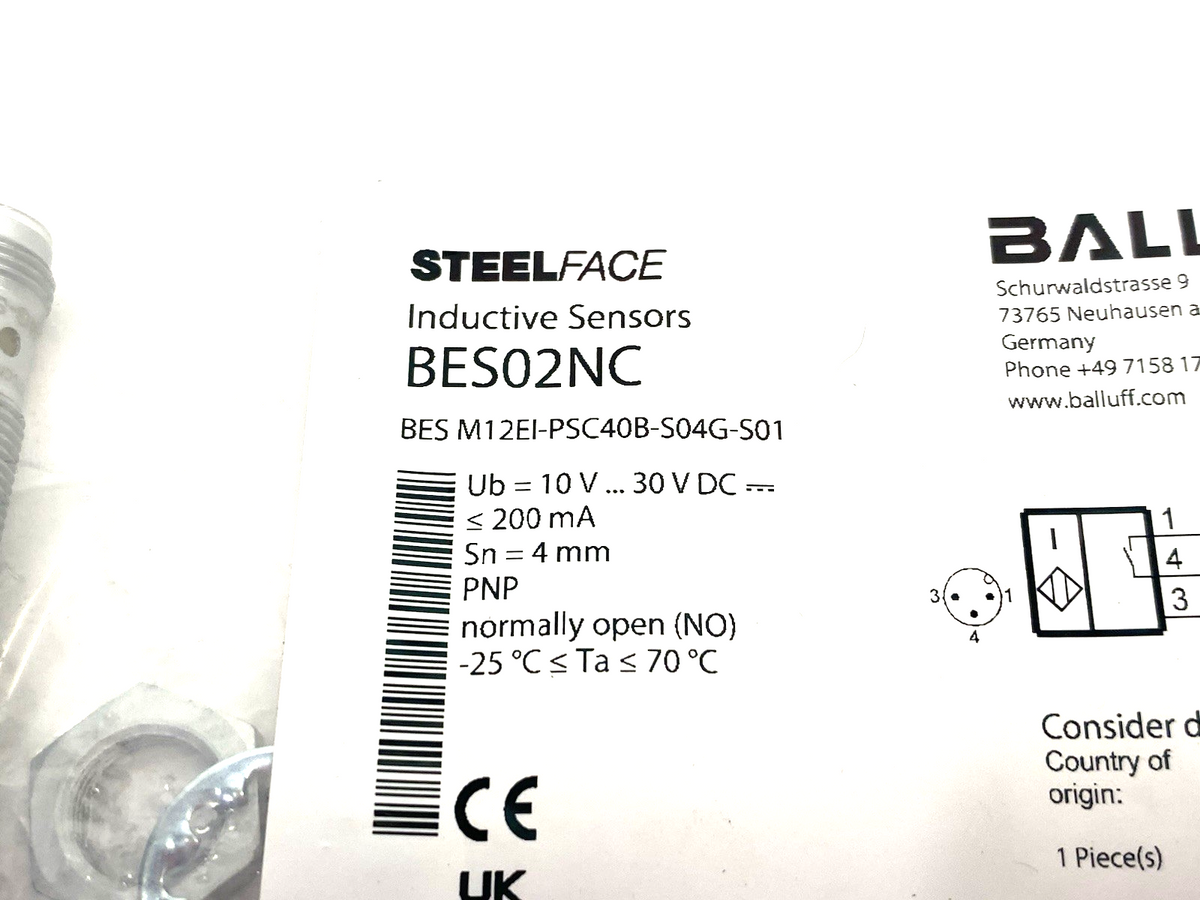 Balluff BES02NC Inductive Sensor High-Pressure Resist. BES M12EI-PSC40B-S04G-S01 - Maverick Industrial Sales