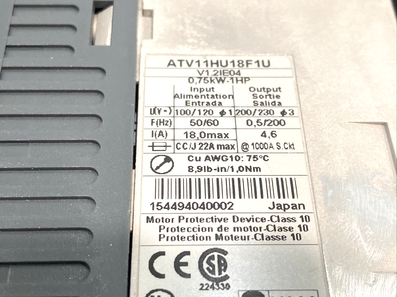 Telemecanique ATV11HU18F1U Variable Speed Drive 0.75kW 120V 1PH 1HP, Altivar 11 - Maverick Industrial Sales
