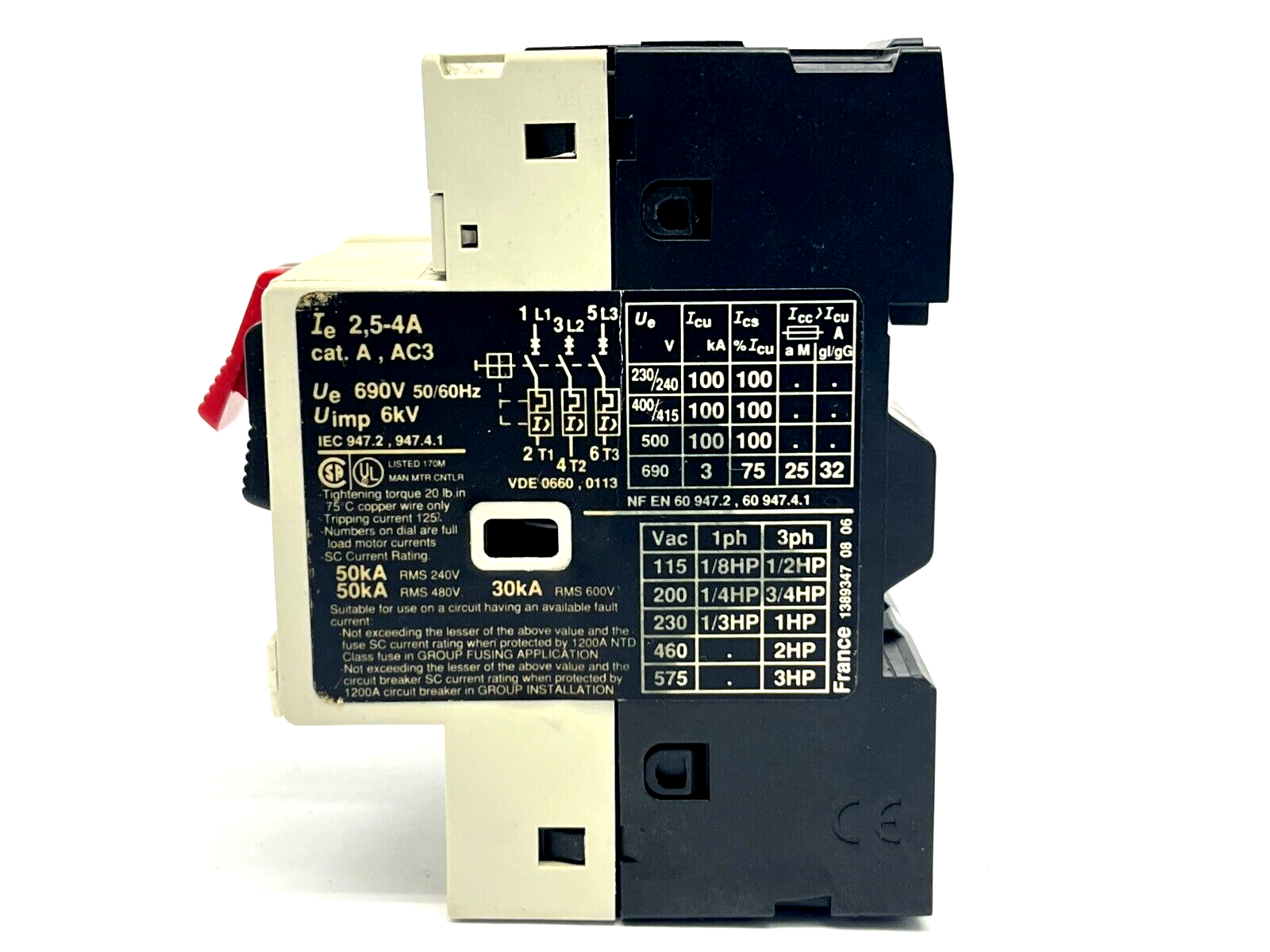 Telemecanique GV2-M08 Motor Circuit Breaker 2.5-4A w/ GV2-AN11 Auxiliary Block - Maverick Industrial Sales