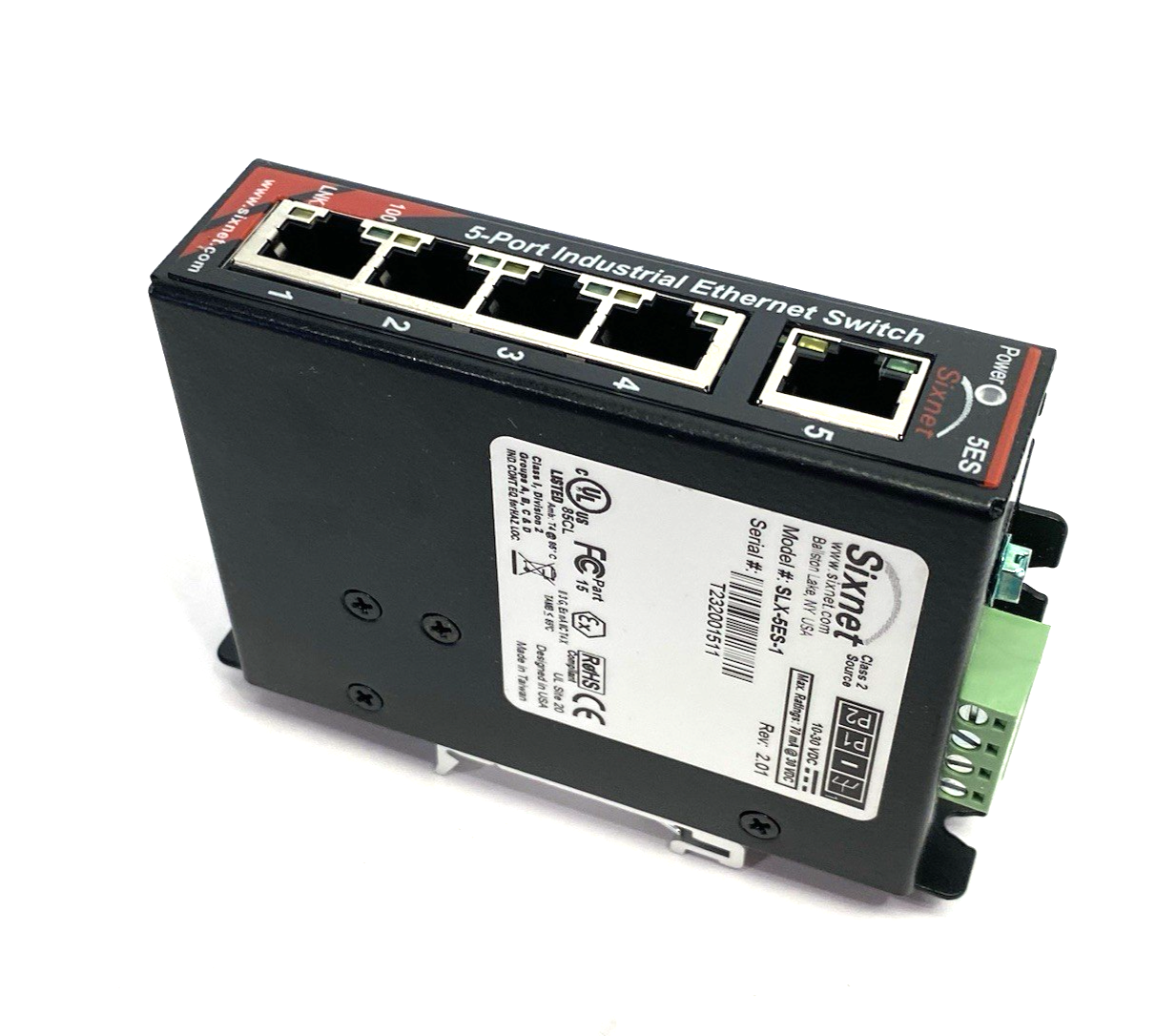 SLX-5ES-1 | HMS Networks Sixnet® Unmanaged 5-port Industrial Ethernet Switch - Used - Maverick Industrial Sales