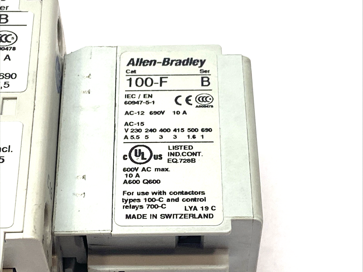 Allen-Bradley 100-C16ZE10 Series B Contactor 3P 600VAC 20A w/ 100-FSV55 & 100-F - Maverick Industrial Sales