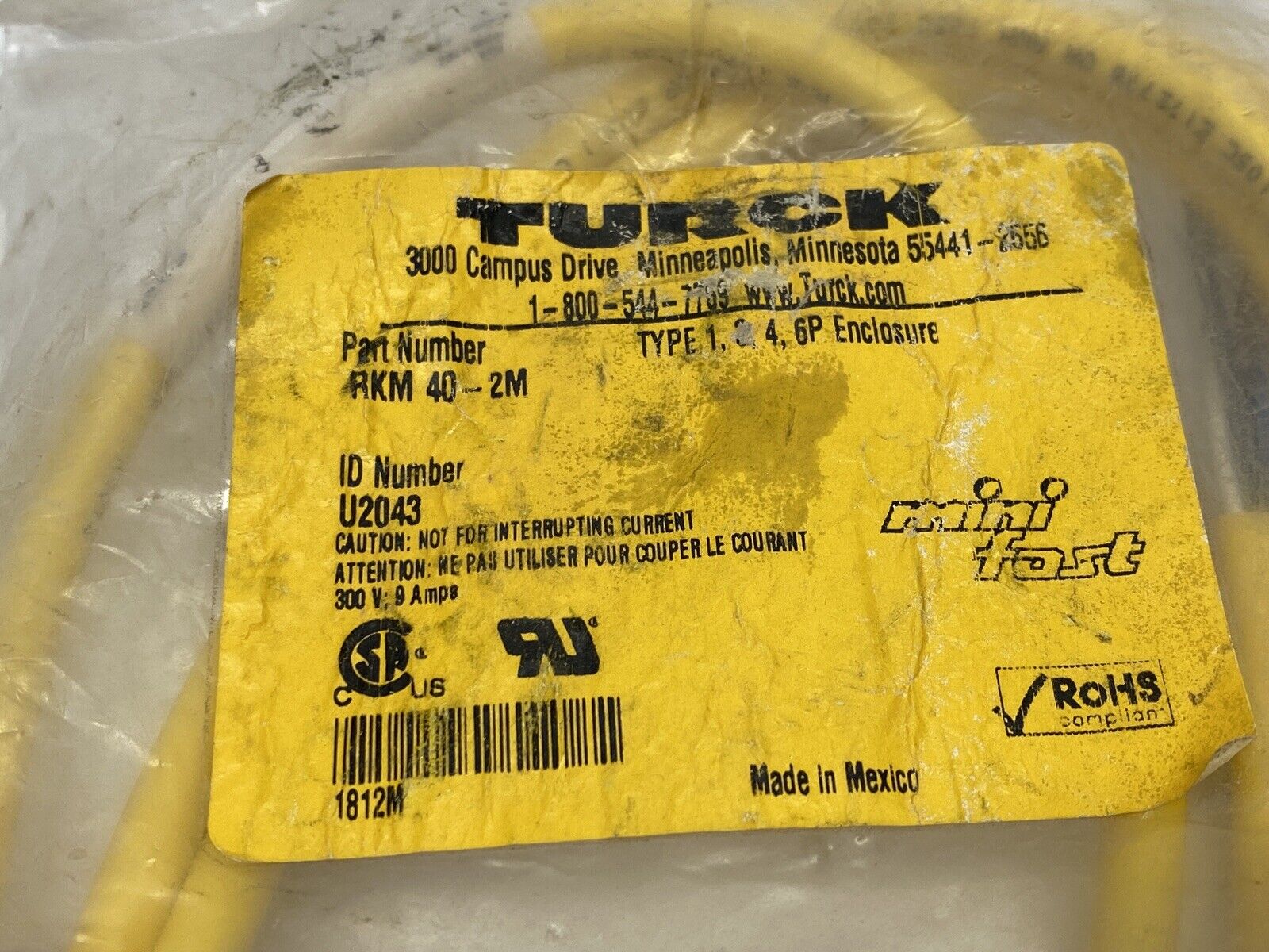 RKM 40-2M, U2043 | Turck RKM 40-2M Actuator & Sensor Cable 7/8