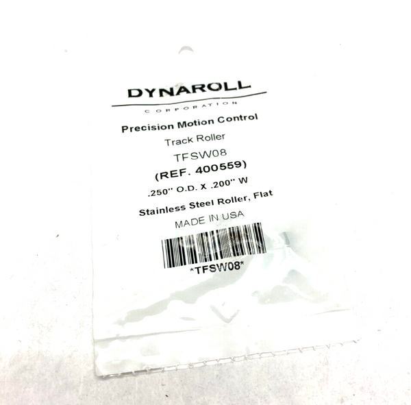 Dynaroll TFSW08 Stainless Precision Track Roller Flat .25" OD .20" Width 400559 - Maverick Industrial Sales