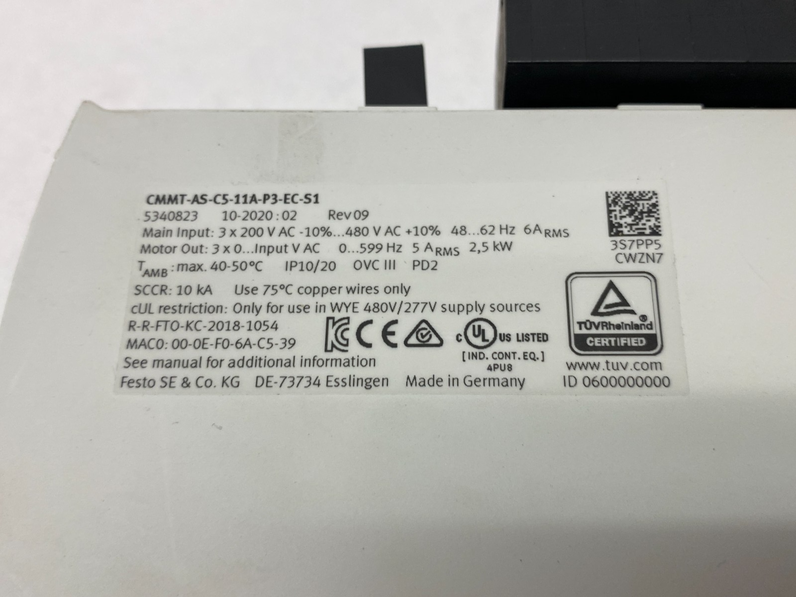 Festo CMMT-AS-C5-11A-P3-EC-S1 Servo Drive, Free Conv. Vertical Mount 5340823 - Maverick Industrial Sales