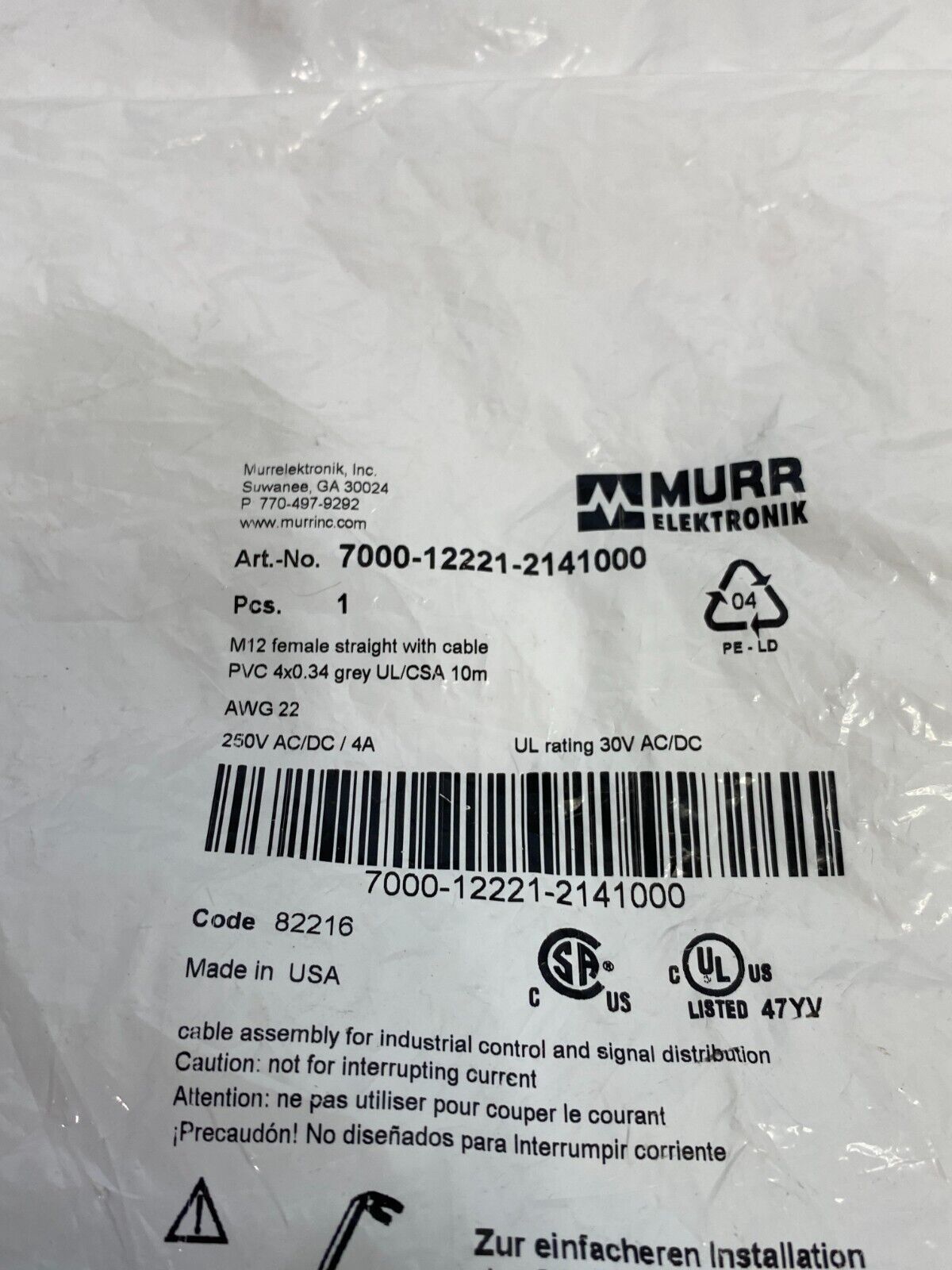 Murrelektronik 7000-12221-2141000 Single-Ended Cordset M12 Female - Maverick Industrial Sales
