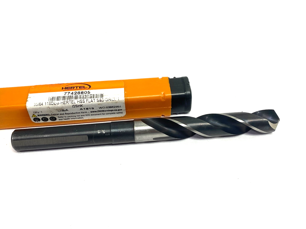 Hertel 77428605 Reduced Shank Drill Bit: 35/64'' Dia, 1/2'' Shank Dia, 118 ° HSS - Maverick Industrial Sales