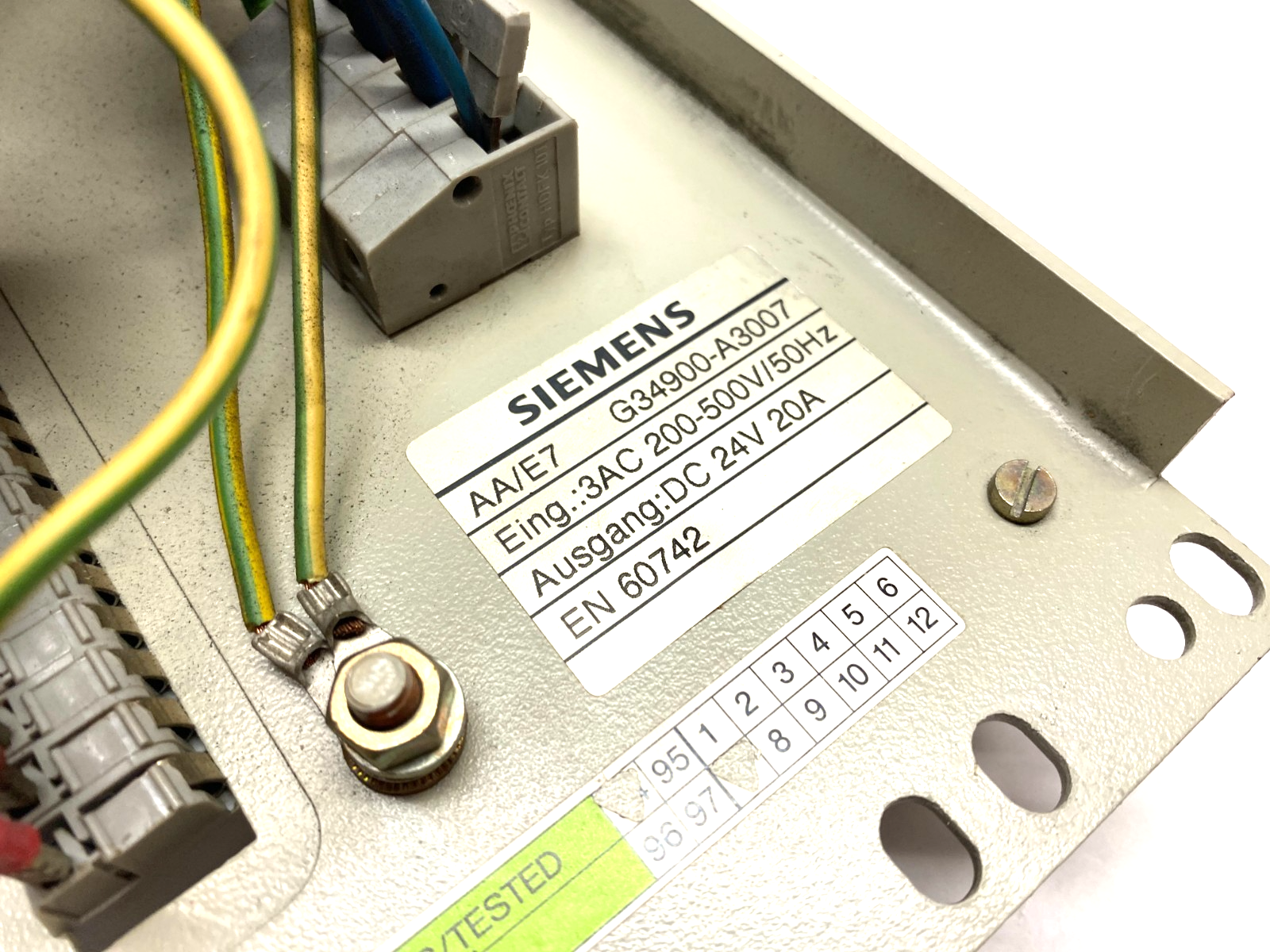 G34900-A3007,091369 | Trumpf Siemens G34900-A3007 3-Phase Power Supply 24VDC 20A 200-500V 091369 - Used - Maverick Industrial Sales