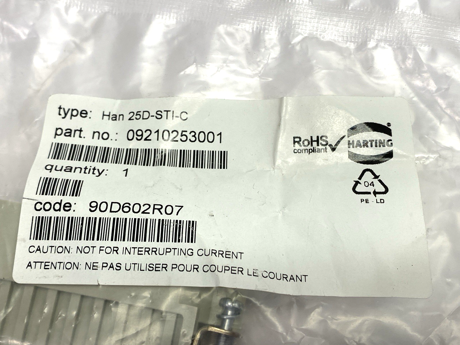 Harting 09210253001 Rectangular Connector Plug Insert Han 25D-STI-C 10A 600V - Maverick Industrial Sales