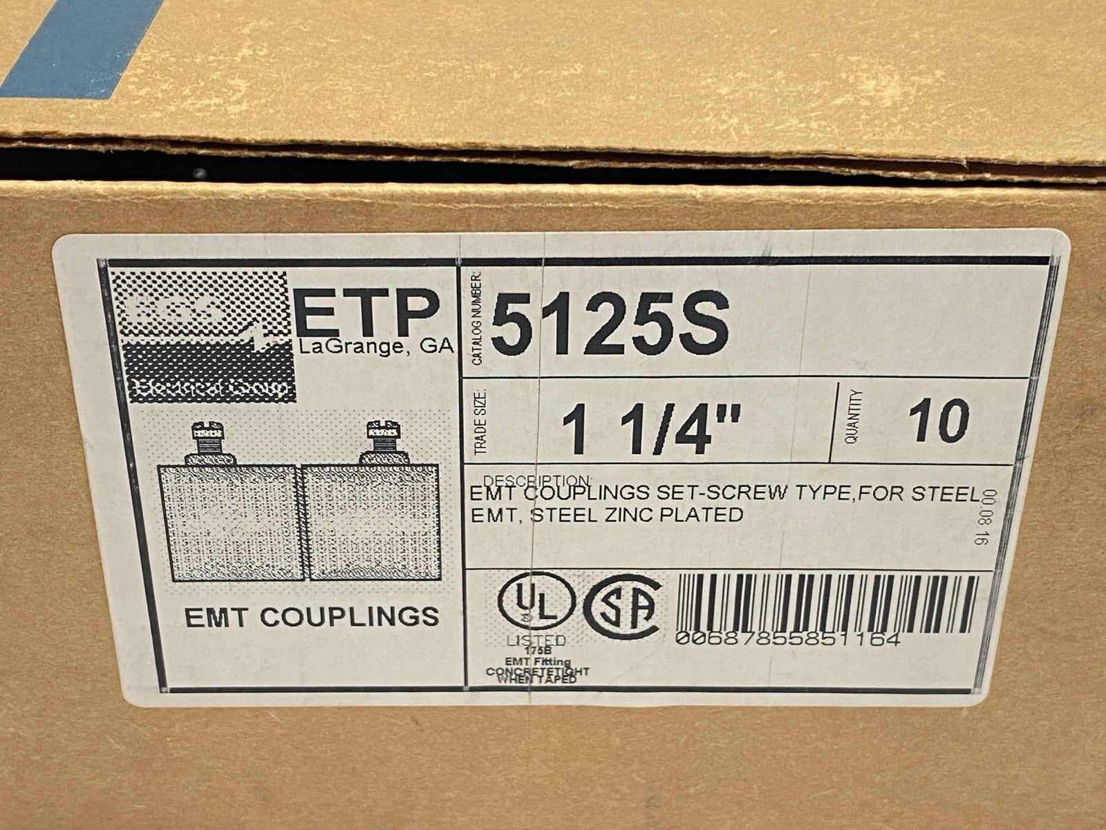 EGS 5125S Steel Zinc Plated EMT Set-Screw Coupling 1-1/4" LOT OF 8 - Maverick Industrial Sales