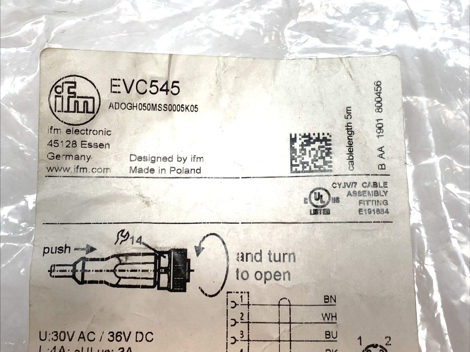 AD0GH050MSS0005K05 | IFM M12 Sensor Cable 5-Pin Female Shielded EVC5455 5m - New – Open box - Maverick Industrial Sales