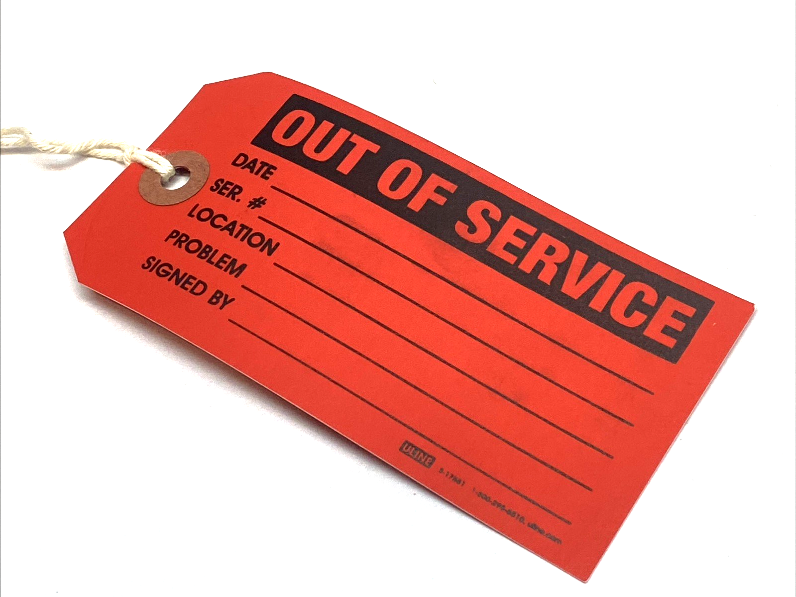 S-17551PS | Uline “Out of Service” Inspection Tags Red Pre-Strung LOT OF 900 - New – Open box - Maverick Industrial Sales
