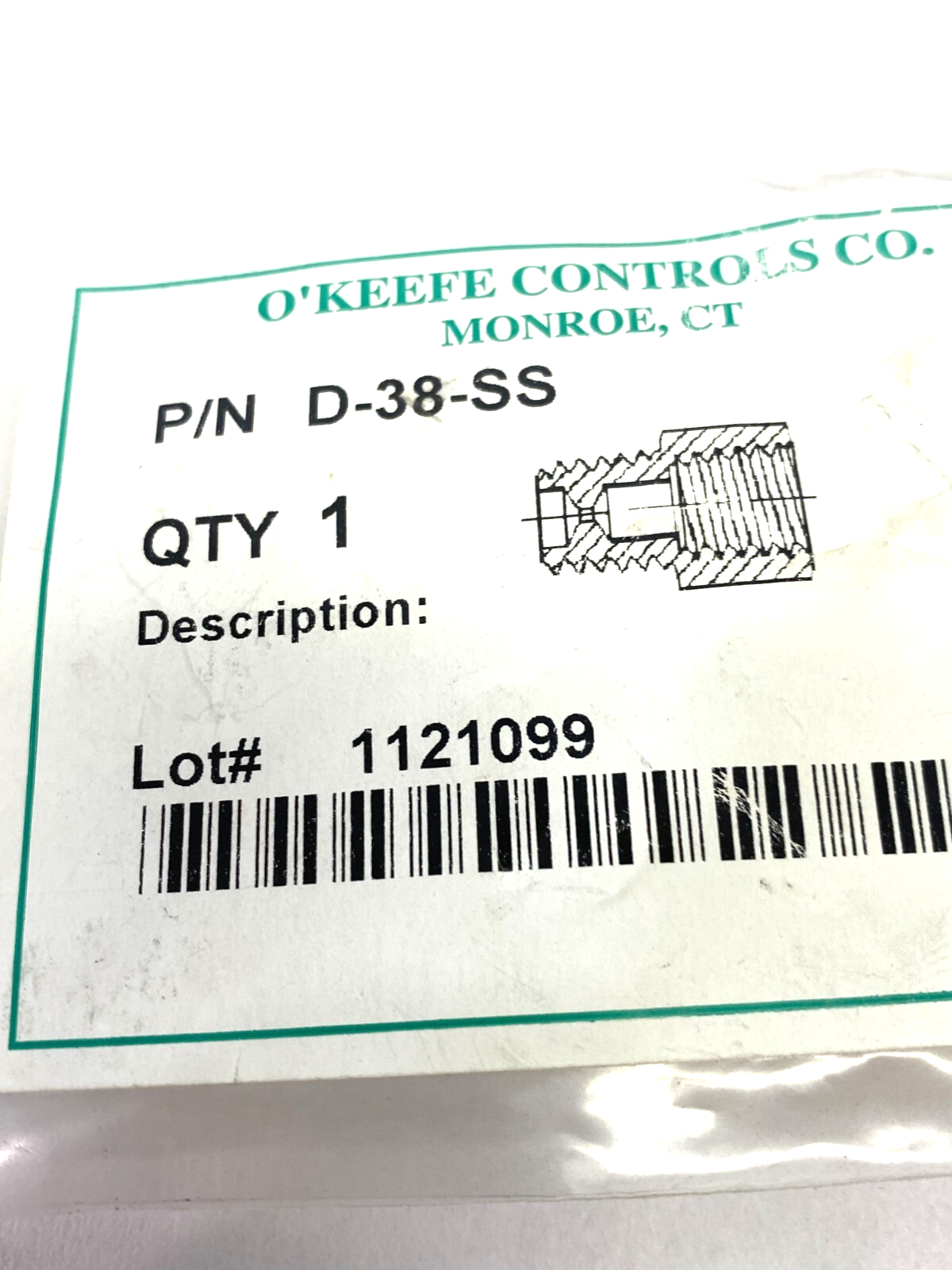 O'Keefe Controls D-38-SS Orifice Adapter Assembly Type D 4000psig - Maverick Industrial Sales