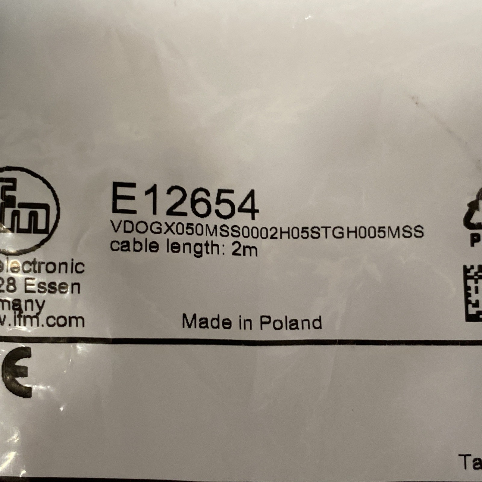 IFM E12654 Connection Cable 2m - Maverick Industrial Sales