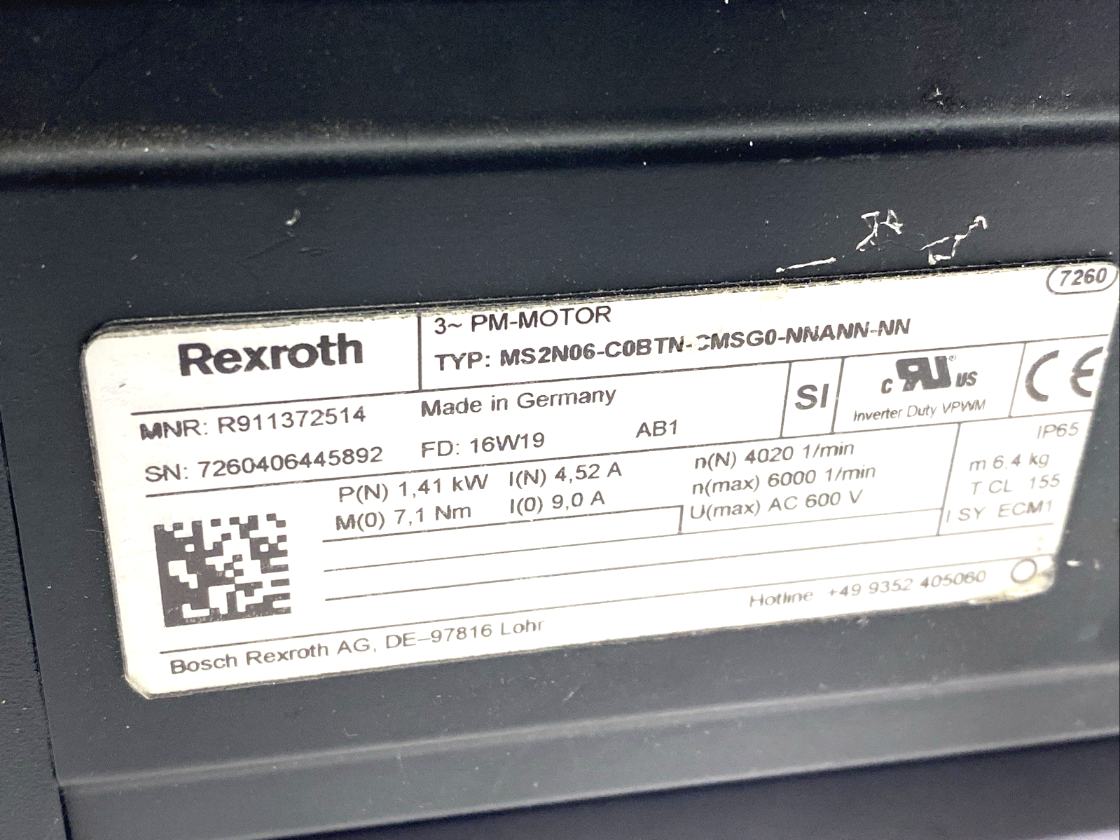 R911372514 | Bosch Rexroth Servomotor 3-PM-Motor MS2N06-C0BTN-CMSG0-NNANN-NN - Used - Maverick Industrial Sales