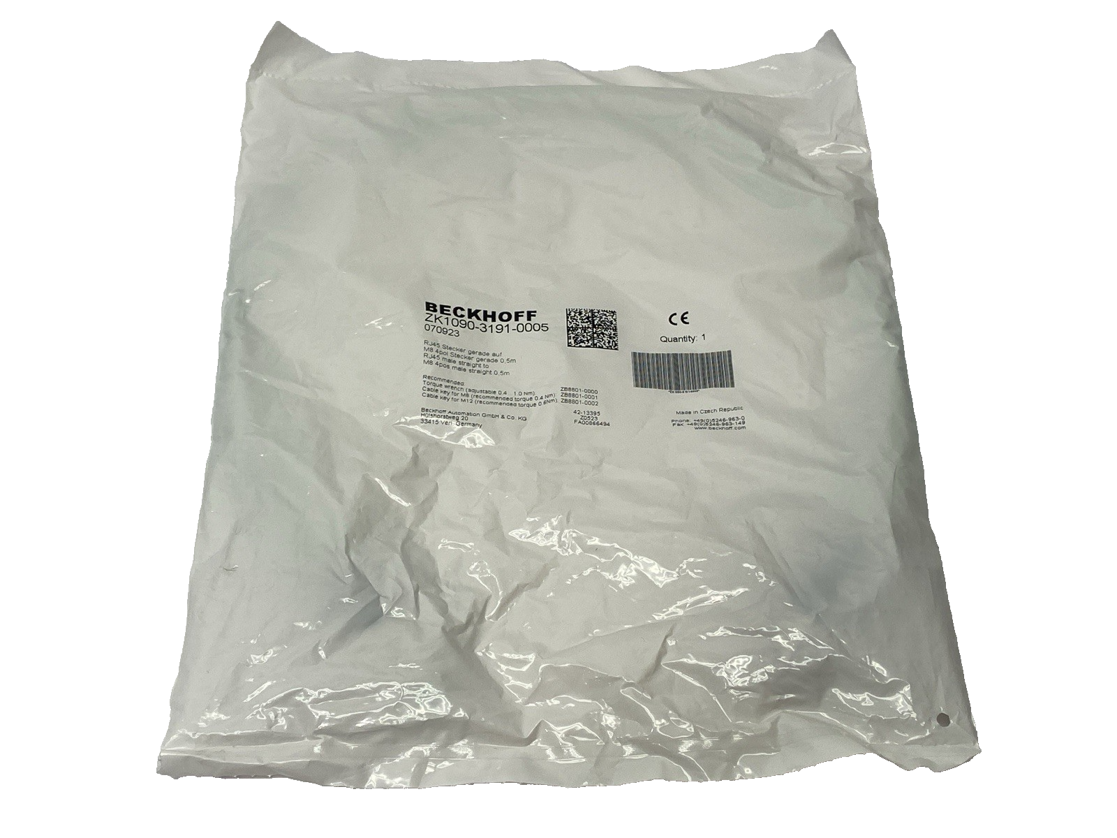 Beckhoff ZK1090-3191-0005 Double-Ended Ethernet Cable RJ45 to M8 070923 - Maverick Industrial Sales