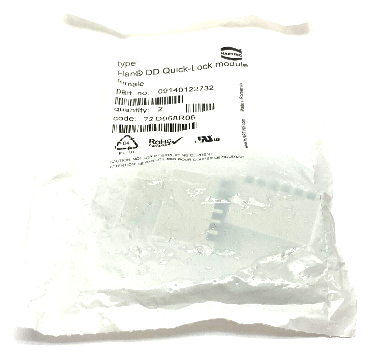 Harting 09140122732 Han DD Quick-Lock Module Female PKG OF 2 - Maverick Industrial Sales