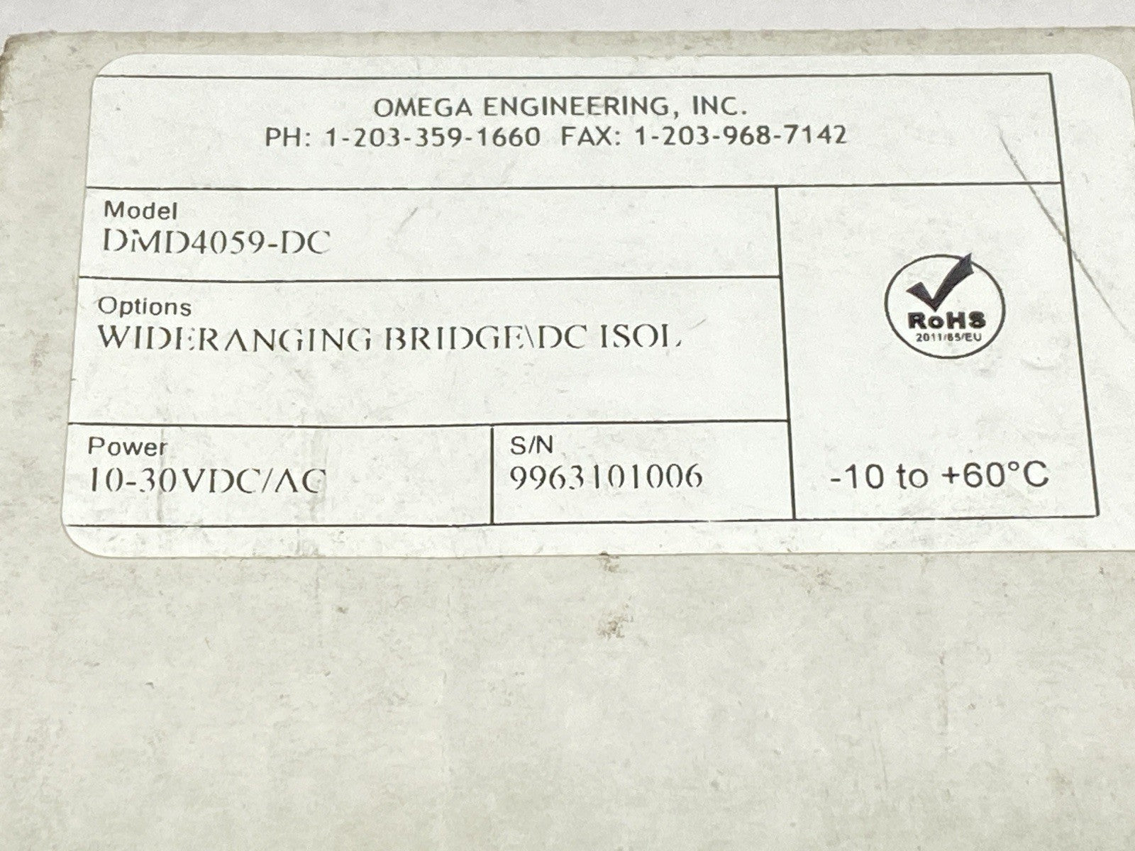 DMD4059-DC | Omega Strain Gauge To DC Isolated Transmitter 10-30V - New – Open box - Maverick Industrial Sales