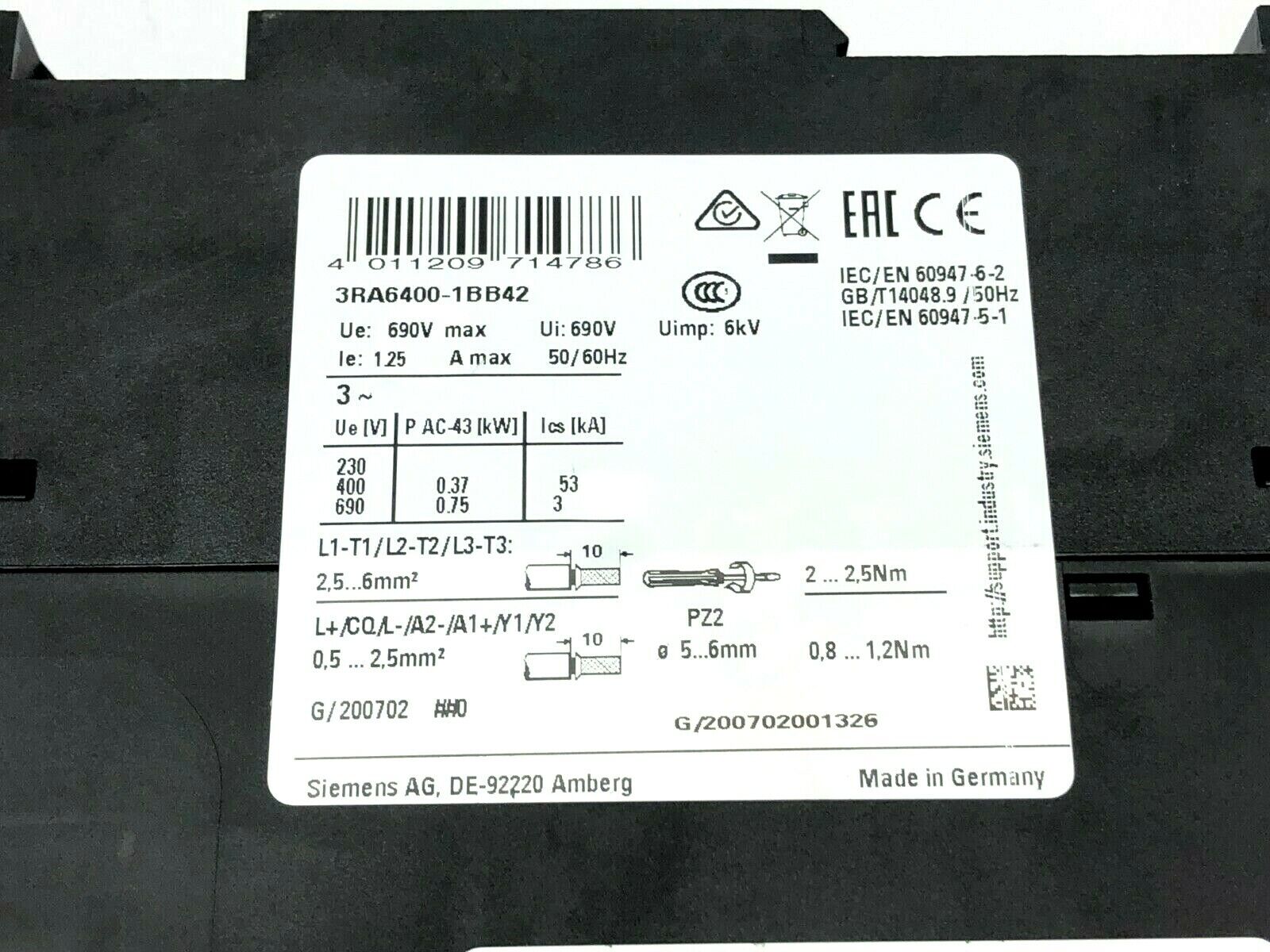 Siemens 3RA6400-1BB42 SIRIUS Compact load feeder DOL Starter For IO-Link 690 - Maverick Industrial Sales