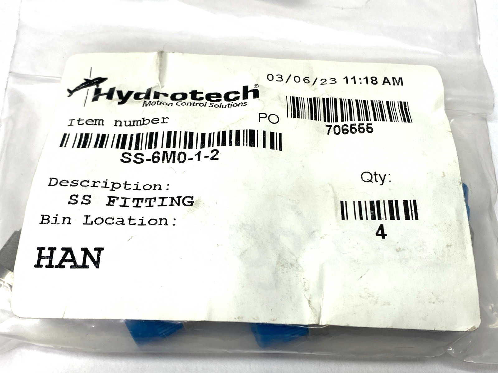 Hydrotech SS-6M0-1-2 Stainless Steel Fitting 6mm Tube OD x 1/8" NPT PACKAGE OF 4 - Maverick Industrial Sales