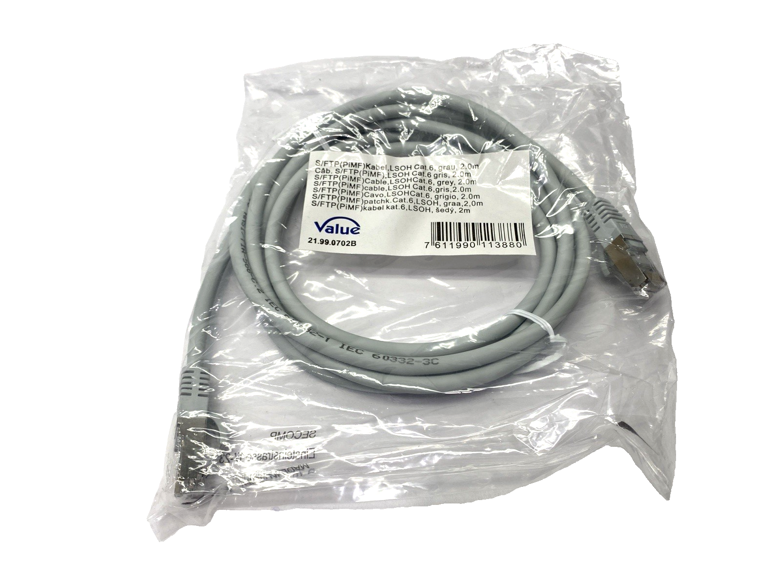 Value 21.99.0702B Double Ended Ethernet Cable RJ45 Male Connectors 2m LOT OF 2 - Maverick Industrial Sales