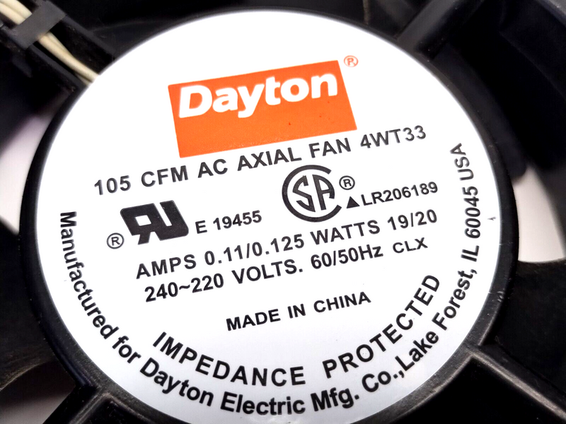 Dayton 4WT33 AC Axial Fan 240VAC 4-11/16" x 4-11/16" x 1-1/2" 105 CFM - Maverick Industrial Sales