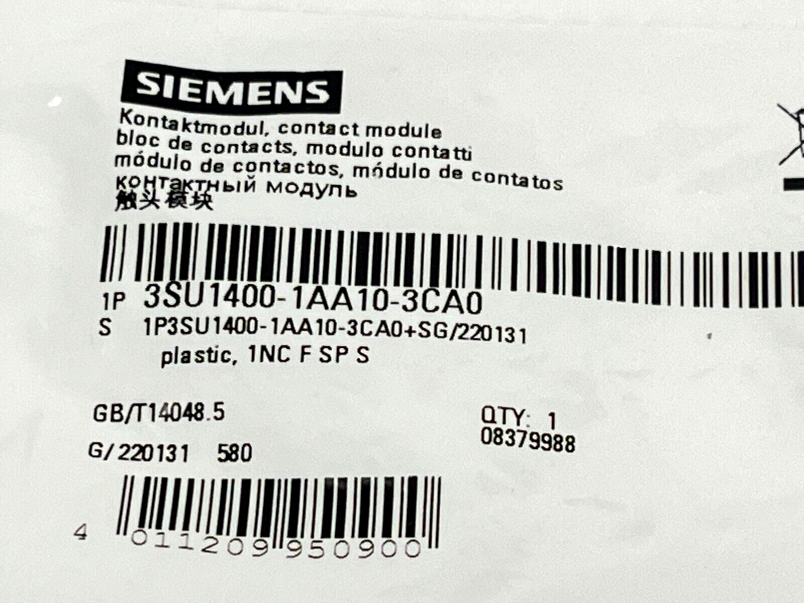 Siemens 3SU1400-1AA10-3CA0 Contact Module - Maverick Industrial Sales