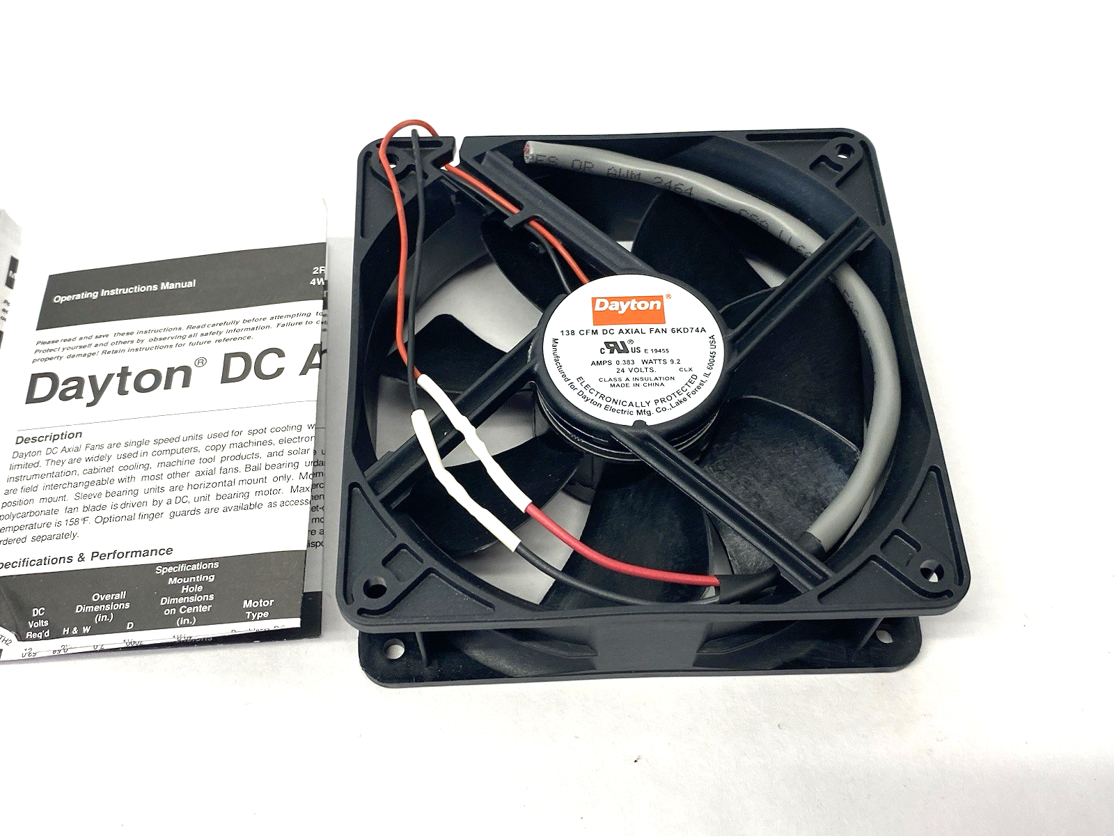 Dayton 6KD74A Axial Fan: 108 cfm Airflow @ 0.000 in SP, 4 11/16 in Ht, 1 1/2 in - Maverick Industrial Sales