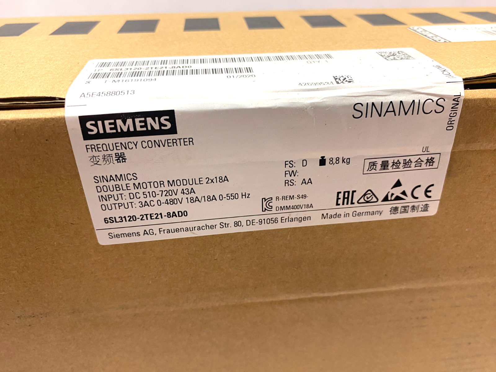 Siemens 6SL3120-2TE21-8AD0 SINAMICS S120 Double Motor Frequency Converter - Maverick Industrial Sales