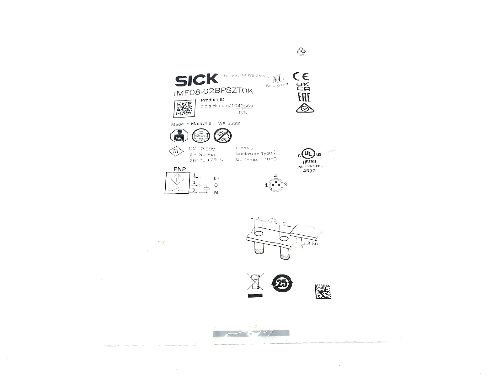 IME08-02BPSZT0K | Sick Metric Inductive Proximity Sensor Sn=2mm 1040869 - New - Maverick Industrial Sales