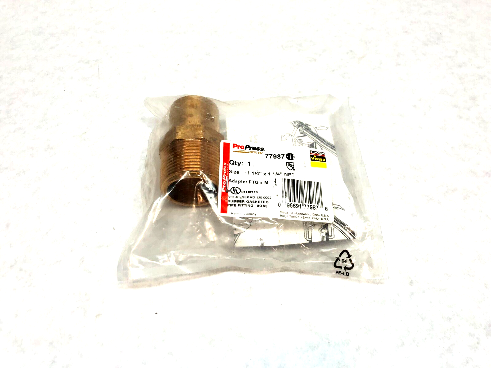 Viega 77987 ProPress Adapter Fitting, 1-1/4" x 1-1/4" FTG x M, Male - Maverick Industrial Sales