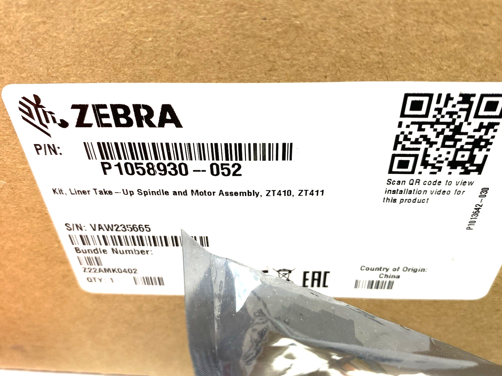 Zebra P1058930-052 Liner Take-Up Kit Spindle and Motor Assembly ZT410, ZT411 - Maverick Industrial Sales