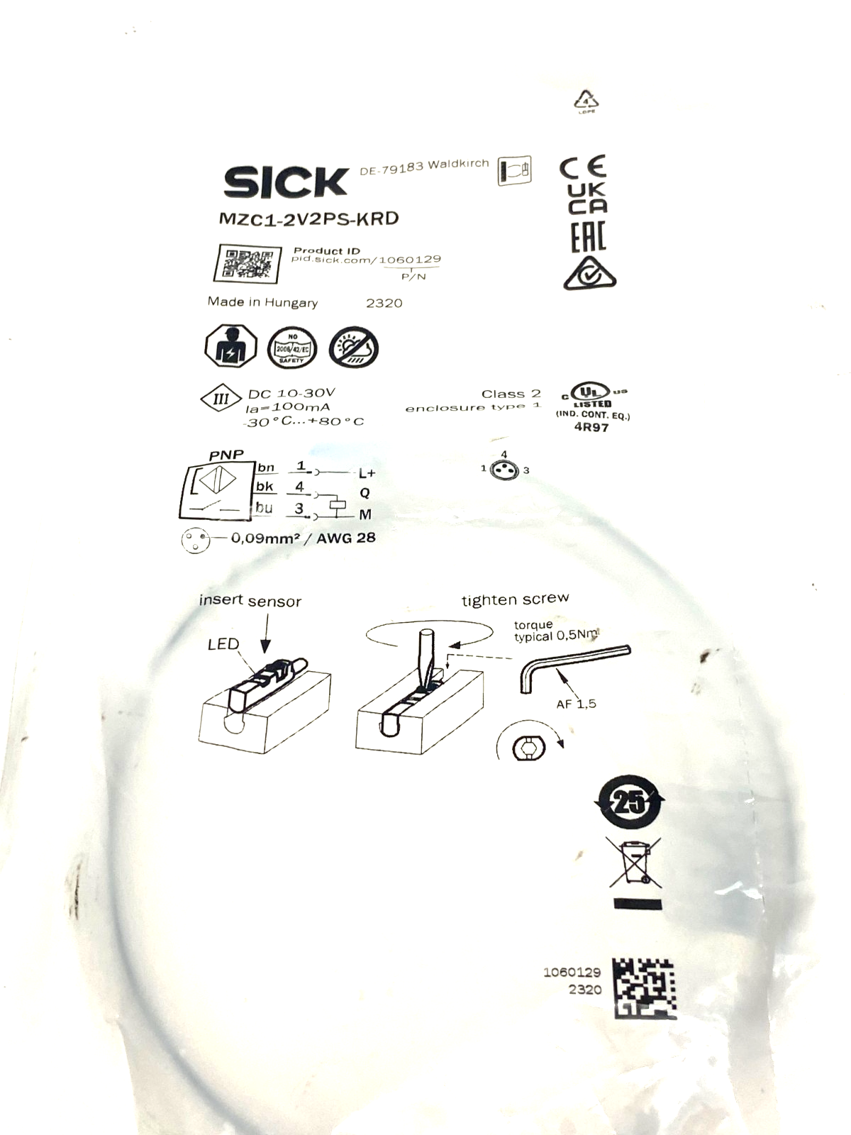 Sick MZC1-2V2PS-KRD Cylinder Sensor M8 Connector 10-30VDC 1060129 - Maverick Industrial Sales