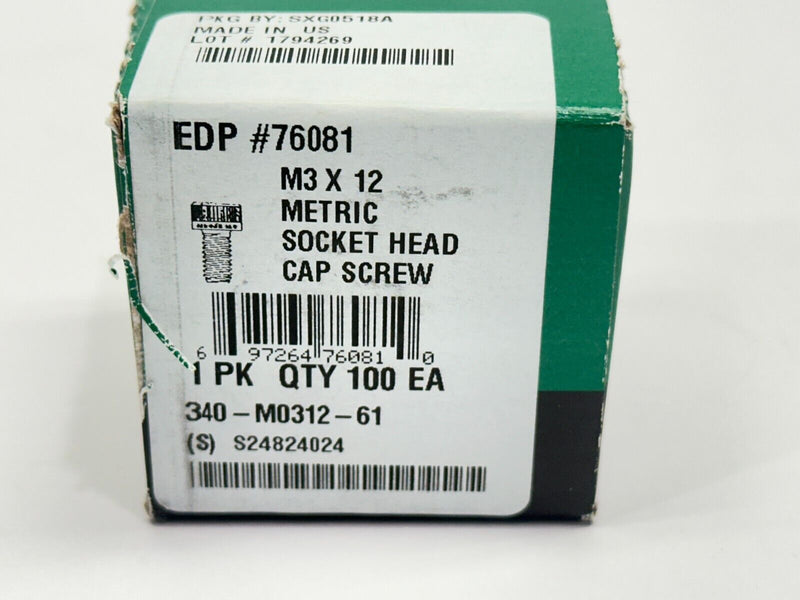 Decorah 340-M0312-61 Metric Socket Head Cap Screw M3 X 12 PKG OF 100 - Maverick Industrial Sales