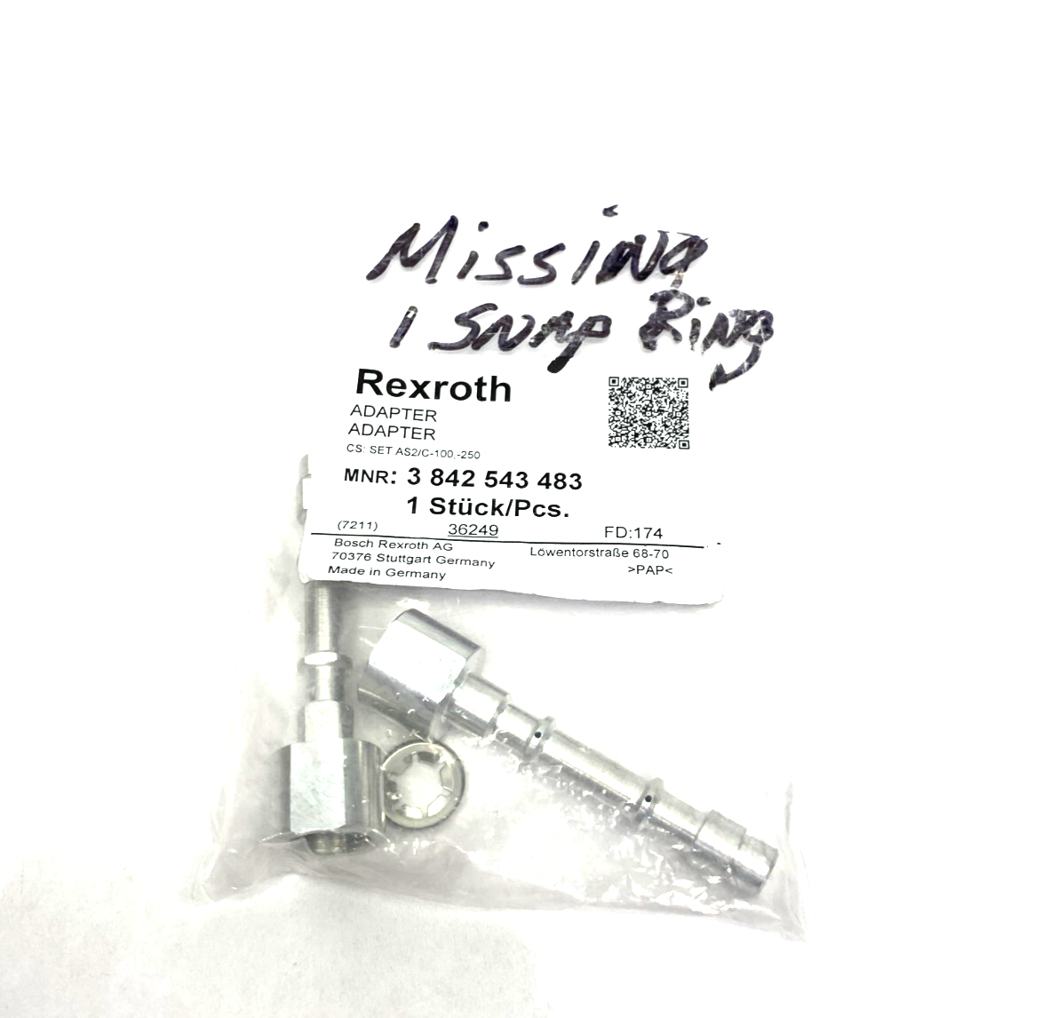 Bosch Rexroth 3842543483 Adapter Set CS: SET AS2/C-100,-250 MISSING SNAP RING - Maverick Industrial Sales