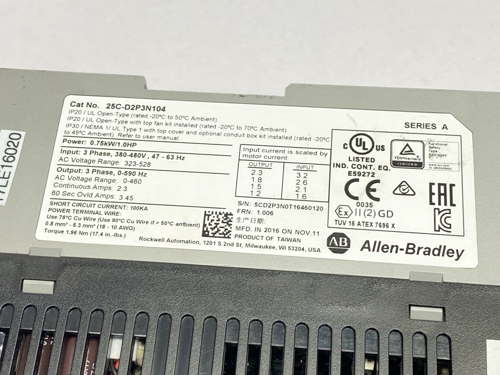 25C-D2P3N104 | Allen Bradley Ser A PowerFlex 527 AC Drive 2.3A 0-460V 0.75kW/1HP - Used - Maverick Industrial Sales