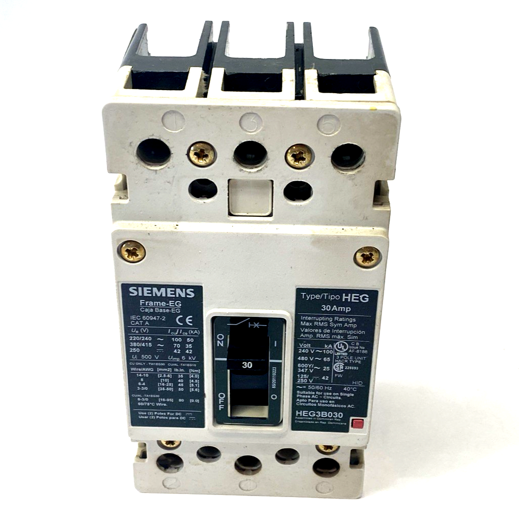 Siemens HEG3B030L Circuit Breaker 30A 3-Pole 65kA At 480V - Maverick Industrial Sales