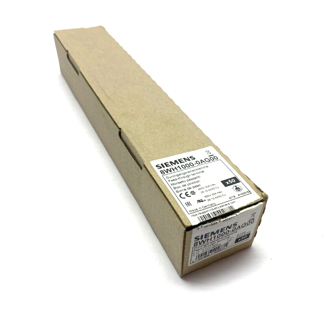 Siemens 8WH1000-0AG00 Feed-Through Type Terminal Block Gray 4mm BOX OF 50 - Maverick Industrial Sales