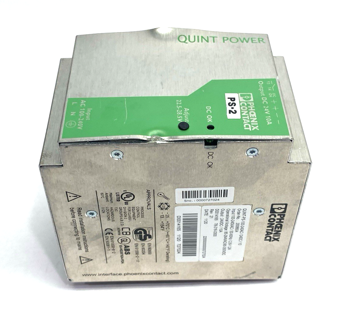 QUINT-PS-100-240AC/24DC/10 | Phoenix Contact 2938604 Power Sup. DAMAGED FACE - Used - Maverick Industrial Sales