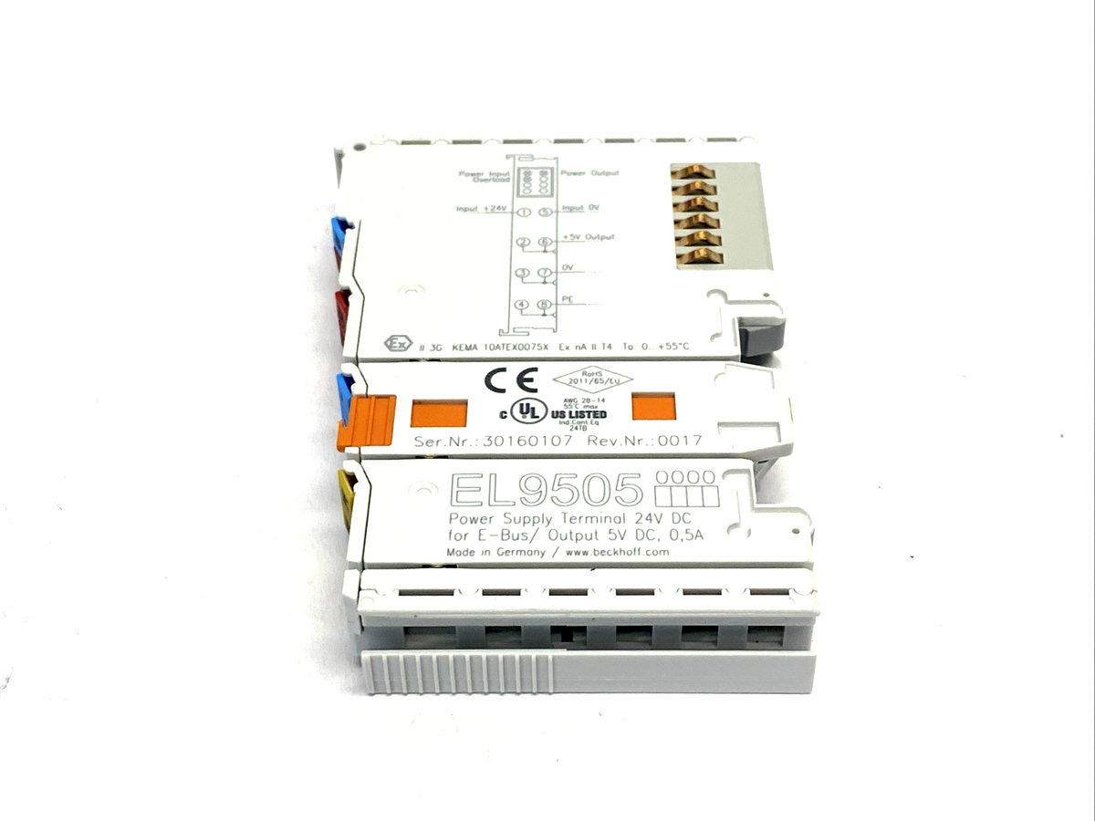 Beckhoff EL9505 EtherCAT Terminal, Power Supply, 5VDC 0.5A - Maverick Industrial Sales