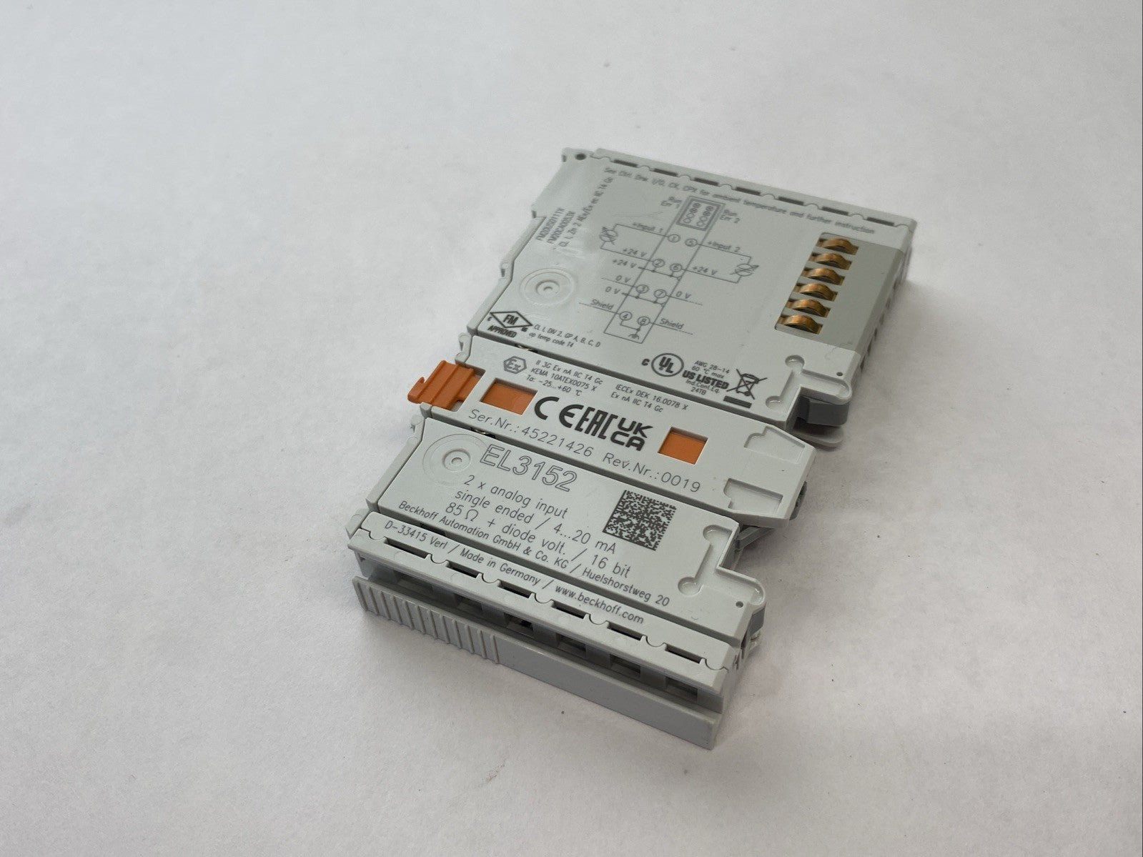 EL3152 | Beckhoff EtherCAT 2‑Channel Analog Input Terminal, 16-bit, 4-20mA - Used - Maverick Industrial Sales