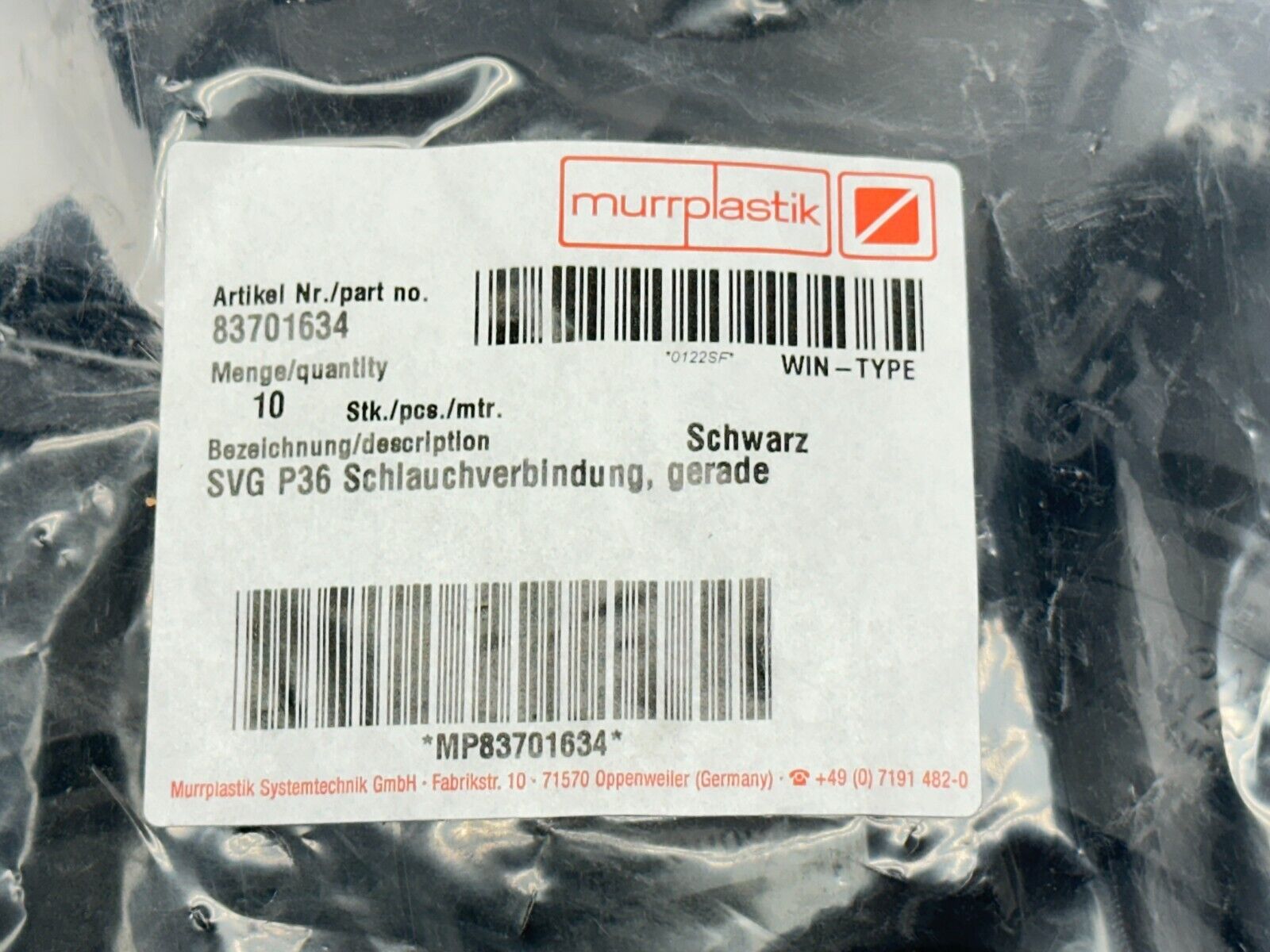Murrplastik 83701634 SVG 36 Black Conduit Connector BAG OF 10 - Maverick Industrial Sales