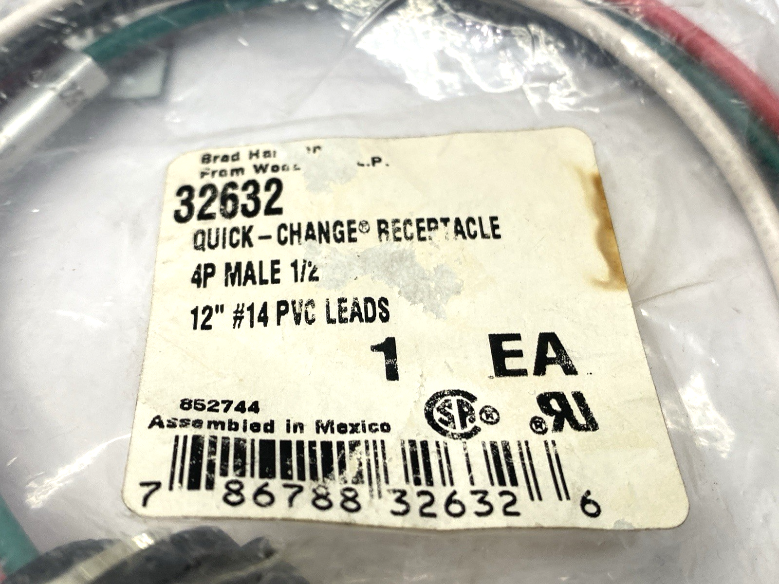 32632 | Woodhead Connectivity Quick Change Receptacle 4P Male 1/2" 12" Leads - New - Maverick Industrial Sales