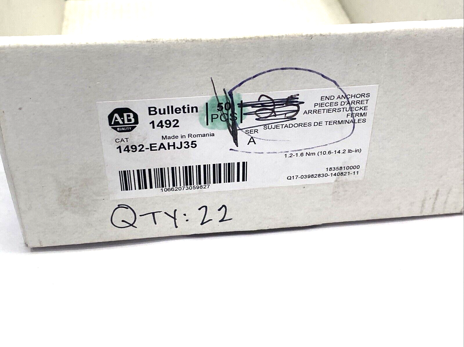 Allen Bradley 1492-EAHJ35 Ser. A IEC Terminal Block End Anchor, Gray, BOX OF 22 - Maverick Industrial Sales