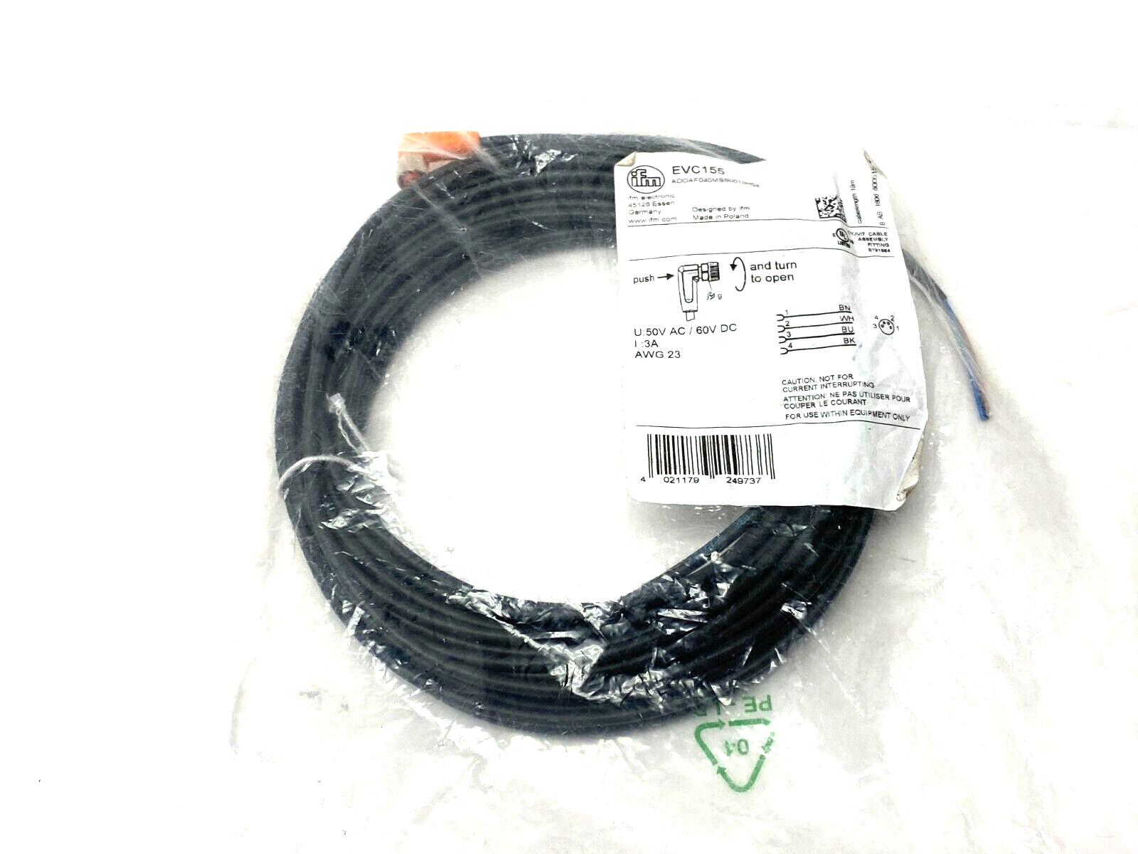 ifm EVC155 Connection Cable, Female M8 10m ADOAF040MSS0010H04 - Maverick Industrial Sales