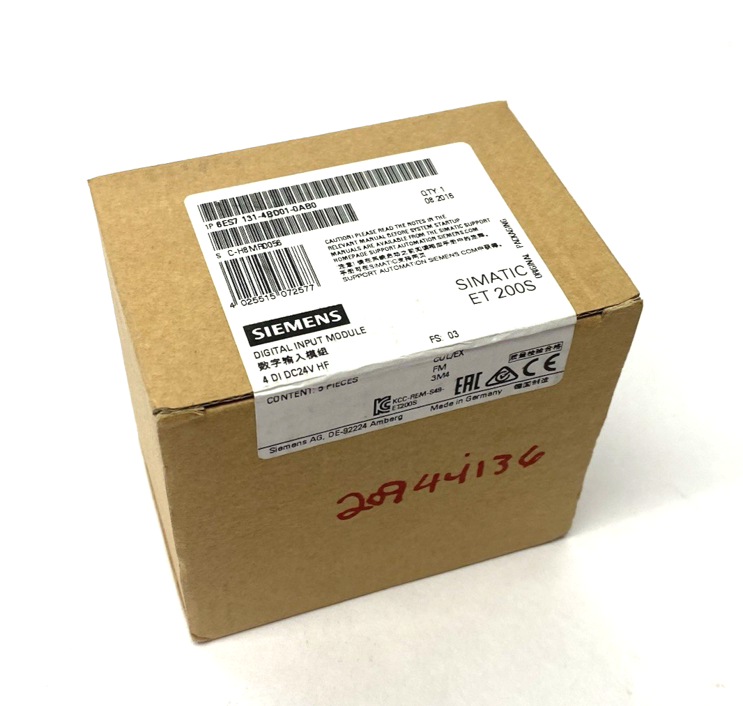 6ES7132-4BD01-0AA0 | Siemens 6ES7131-4BD01-0AA0 SIMATIC DP ET200S Input Module 4 DI DC24V, BOX OF 5 - New - Maverick Industrial Sales